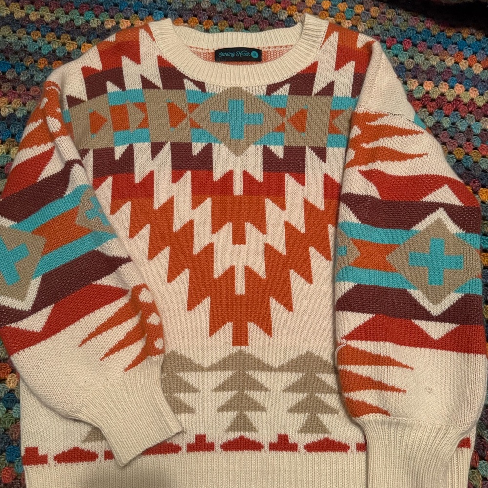 Aztec Patterned Knit Sweater - image 1